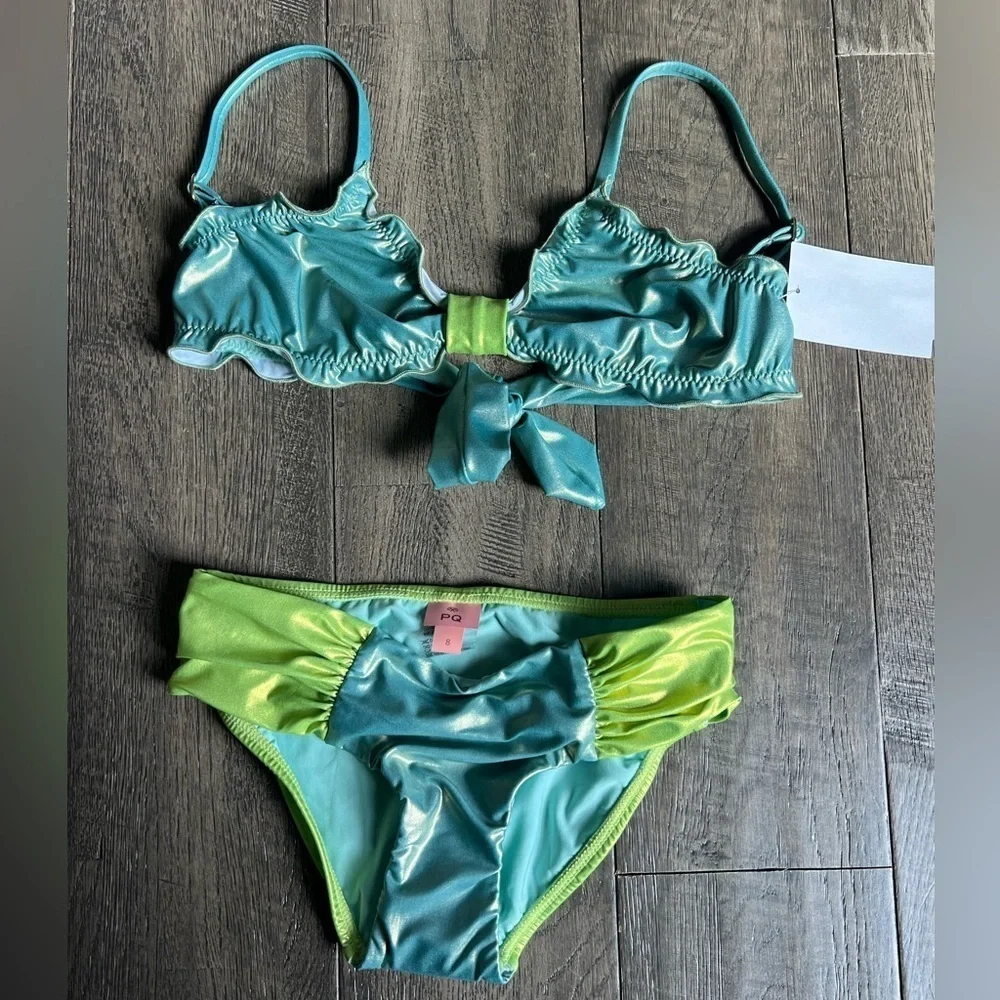 PQ Swim Atlantic Serena Kids Bikini Set - Green and Yellow Sz 8 88$